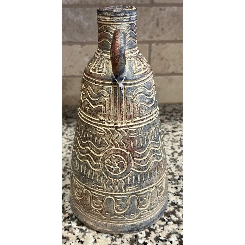 Egyptian Aztec Jug Vessel Vase Clay Pottery‎ 10.5